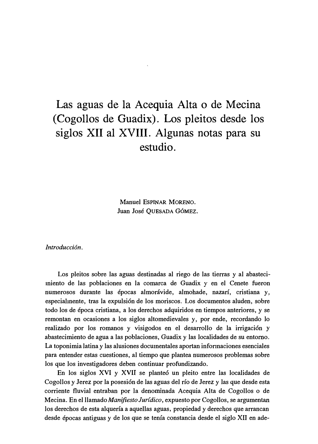 (Cogollos De Guadix). Los Pleitos Desde Los Siglos XII Al XVIII