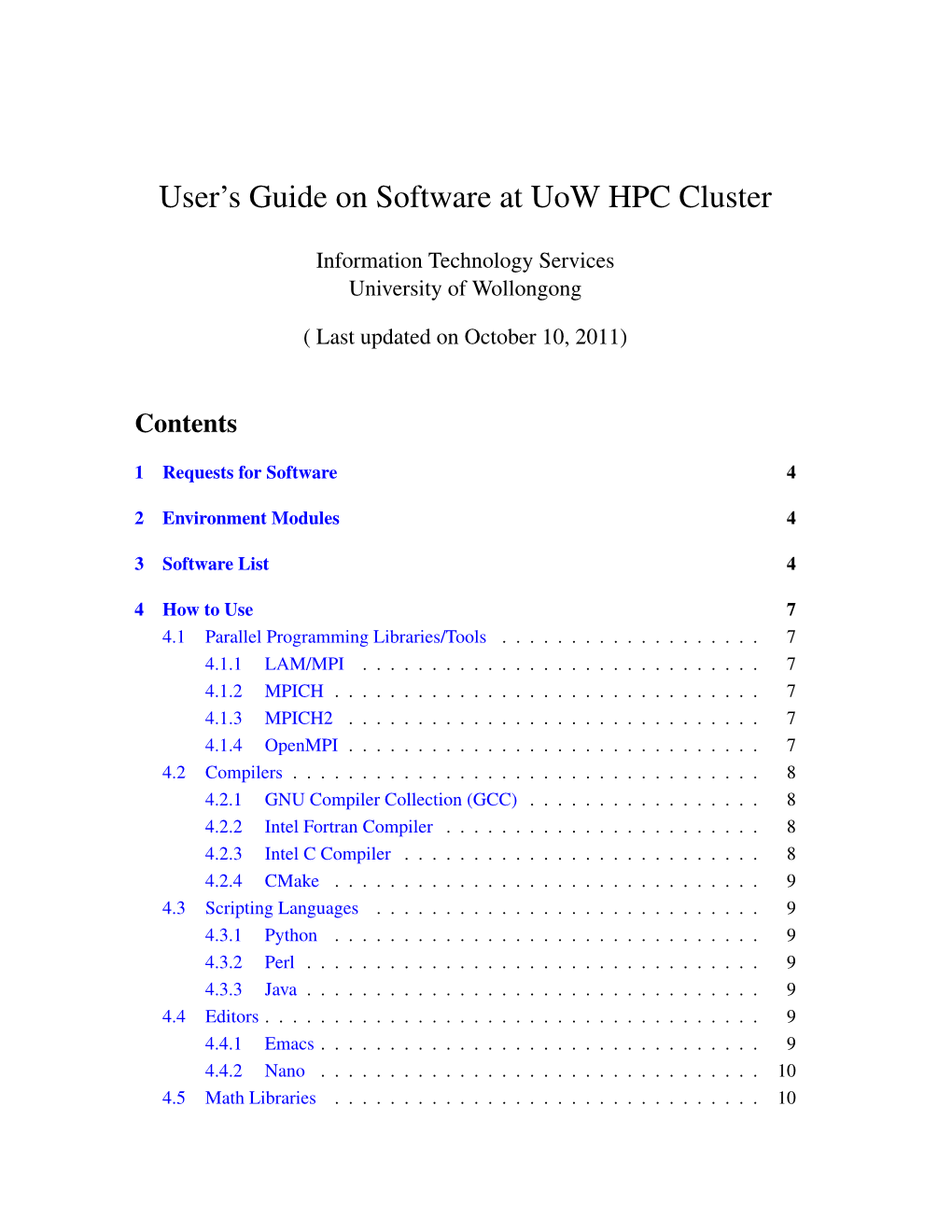 User's Guide on Software at Uow HPC Cluster