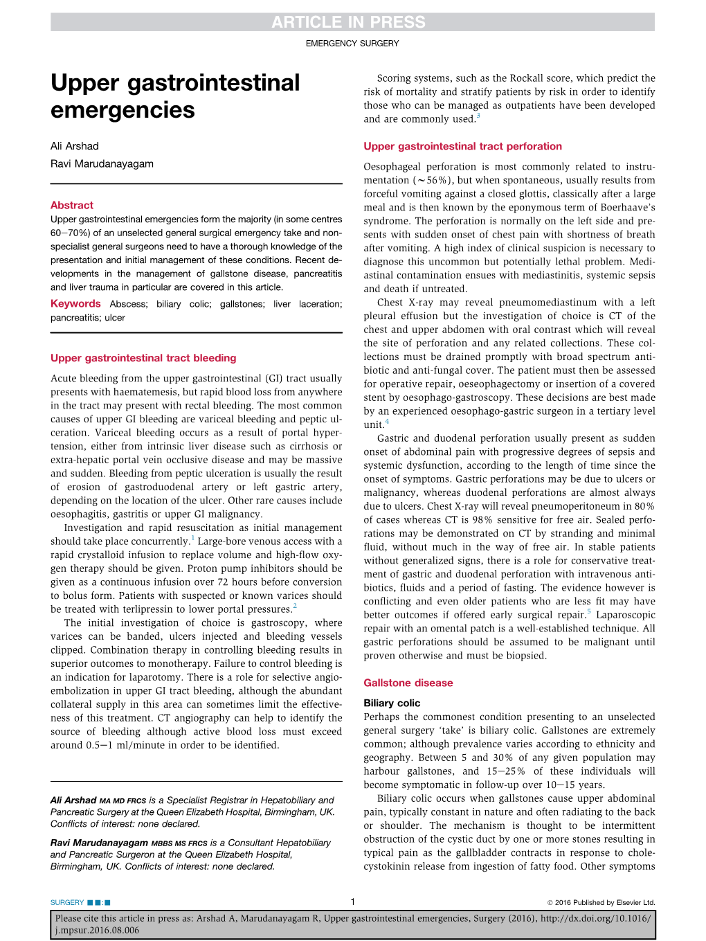 Upper Gastrointestinal Emergencies Form the Majority (In Some Centres Syndrome