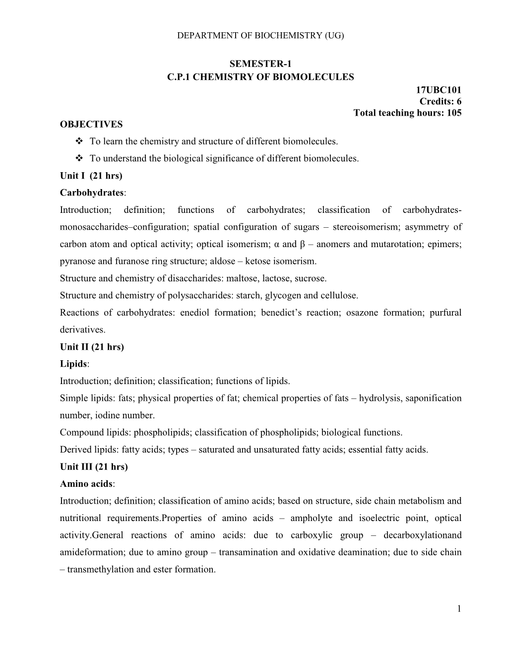 6 Total Teaching Hours: 105 OBJECTIVES to Learn the Chemistry