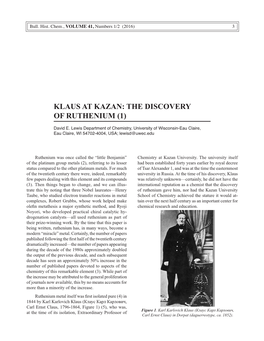 Klaus at Kazan: the Discovery of Ruthenium (1)