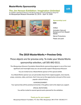 The 2019 Masterworks • Preview Only These Objects Are for Preview Only
