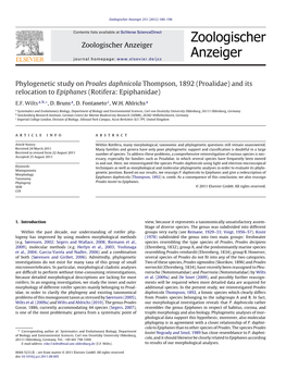 Phylogenetic Study on Proales Daphnicola Thompson, 1892 (Proalidae) and Its Relocation to Epiphanes (Rotifera: Epiphanidae)