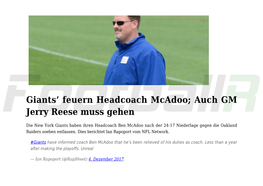 Giants&#8217; Feuern Headcoach Mcadoo; Auch GM Jerry Reese