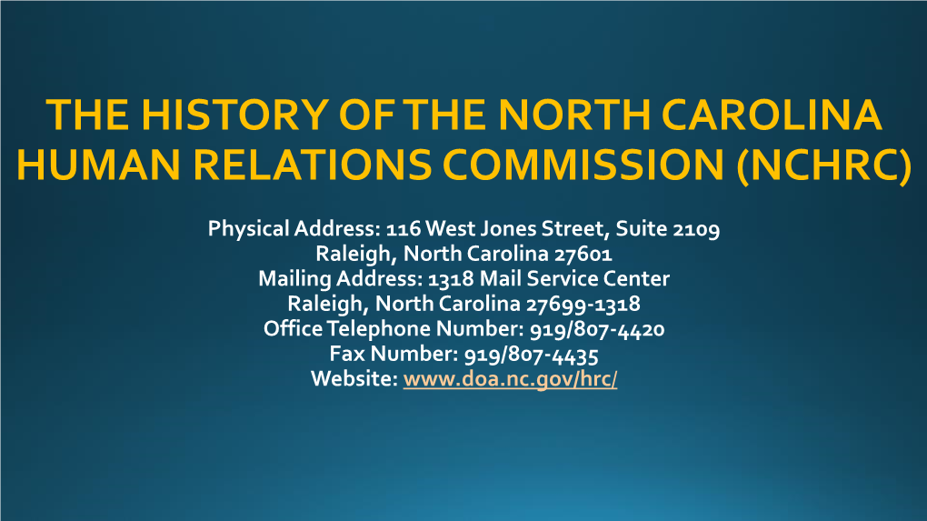 The History of the North Carolina Human Relations Commission (Nchrc)