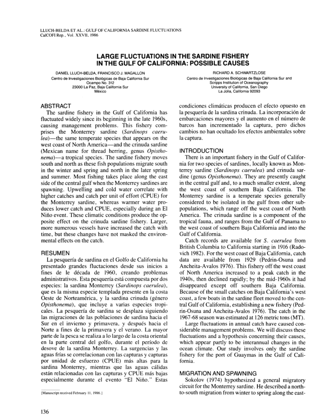 Large Fluctuations in the Sardine Fishery in the Gulf of California: Possible Causes