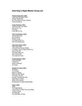 Hard Day's Night Master Songlist (Pdf)