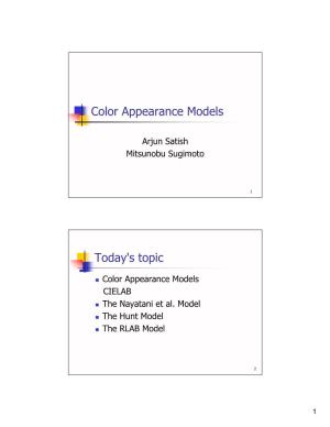 Color Appearance Models Today's Topic
