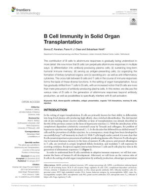 B Cell Immunity in Solid Organ Transplantation