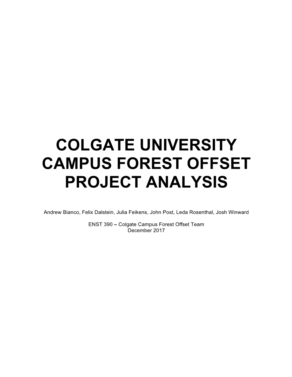 Colgate University Campus Forest Offset Project Analysis