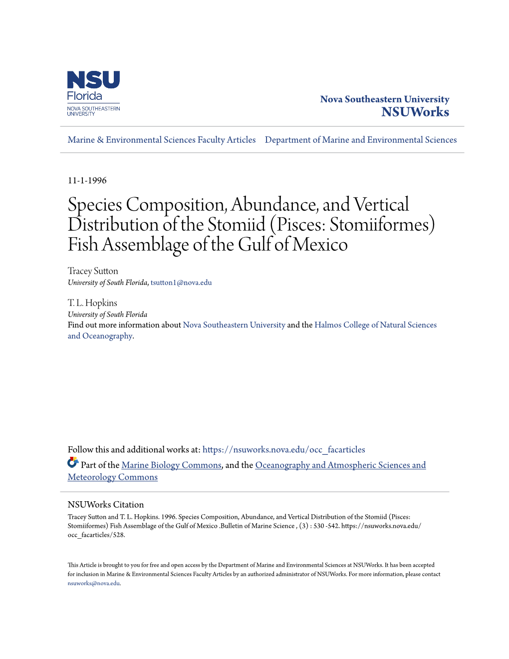 Species Composition, Abundance, and Vertical Distribution of the Stomiid