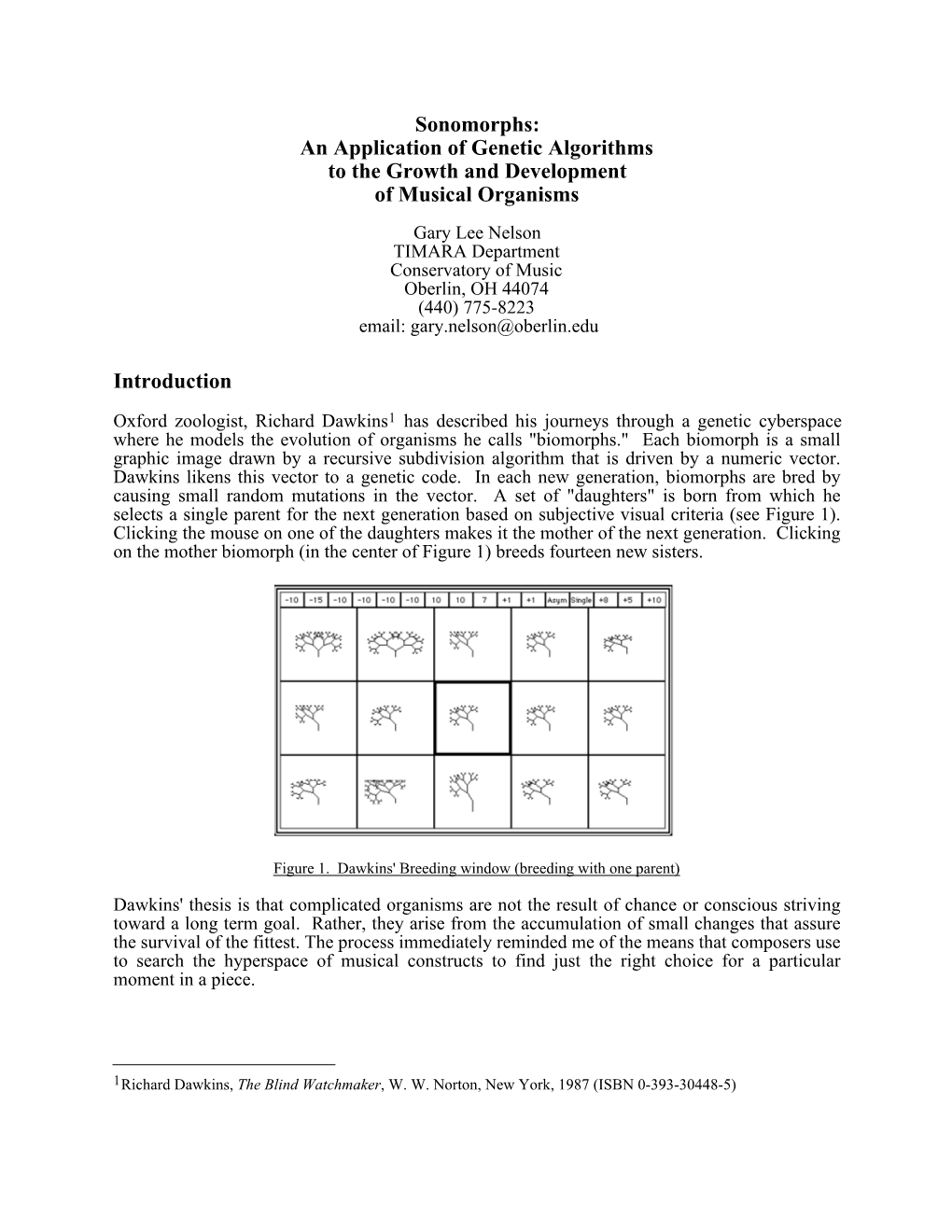 Sonomorphs: an Application of Genetic Algorithms to The