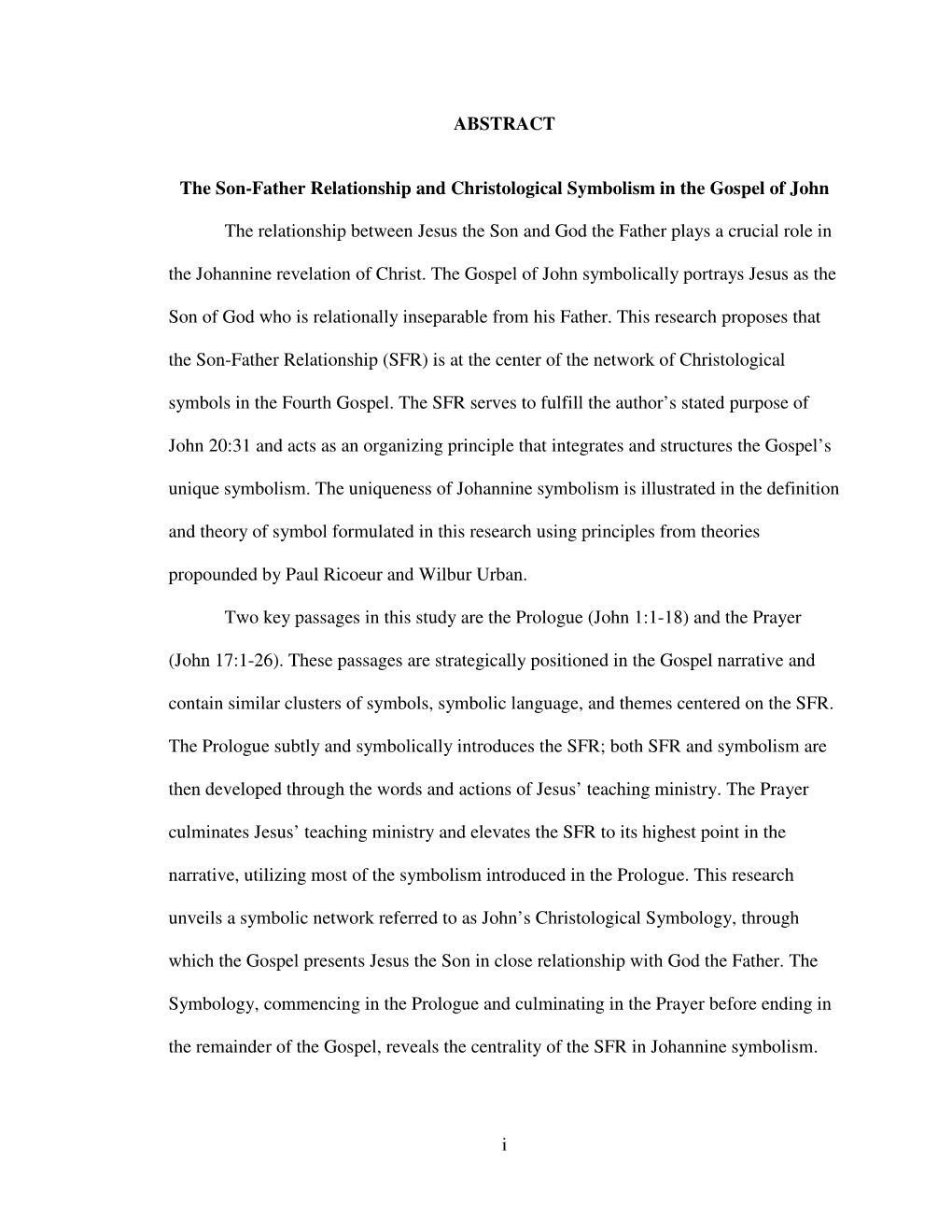 The Son-Father Relationship and Christological Symbolism in the Gospel of John