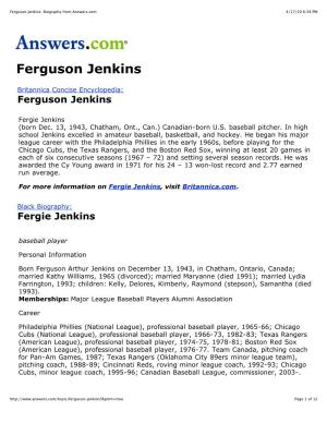 Ferguson Jenkins: Biography from Answers.Com 4/17/10 6:38 PM