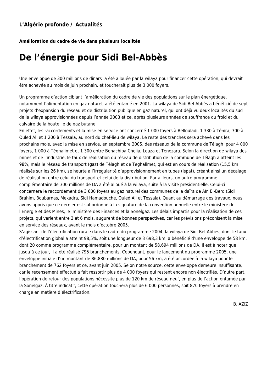 De L'énergie Pour Sidi Bel-Abbès