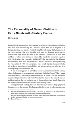 The Personality of Queen Clotilde in Early Nineteenth-Century France
