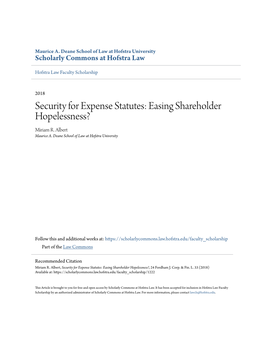 Security for Expense Statutes: Easing Shareholder Hopelessness? Miriam R