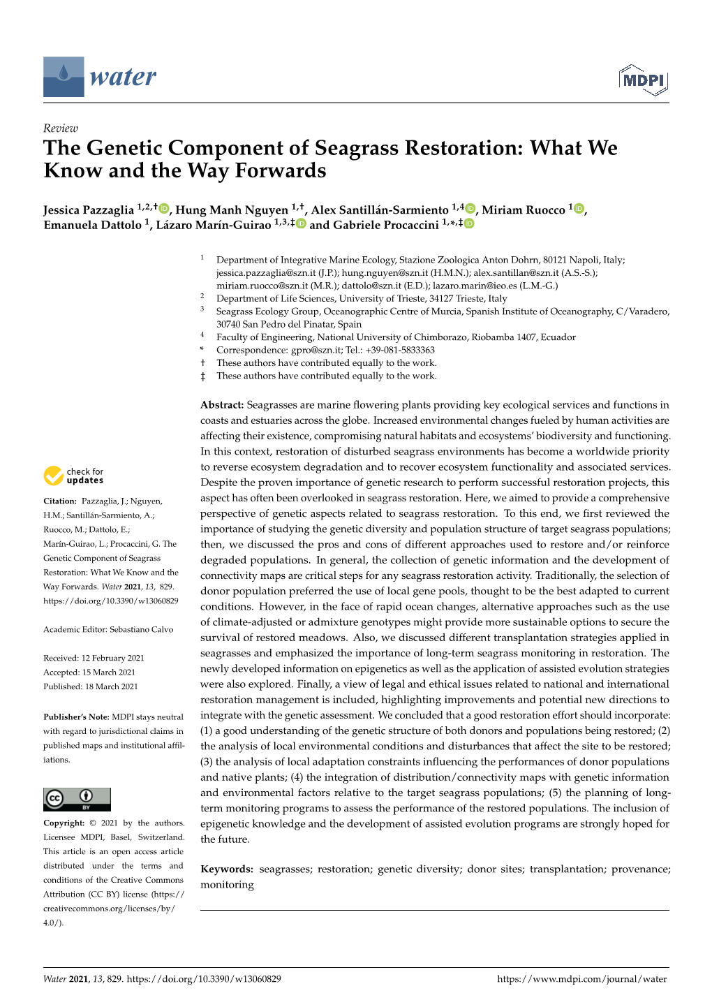 The Genetic Component of Seagrass Restoration: What We Know and the Way Forwards