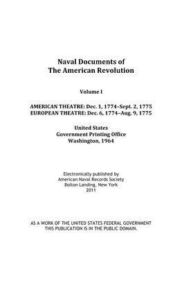 Naval Documents of the American Revolution, Volume I