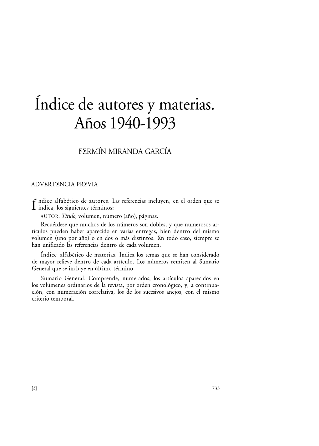Índice De Autores Y Materias. Años 1940-1993