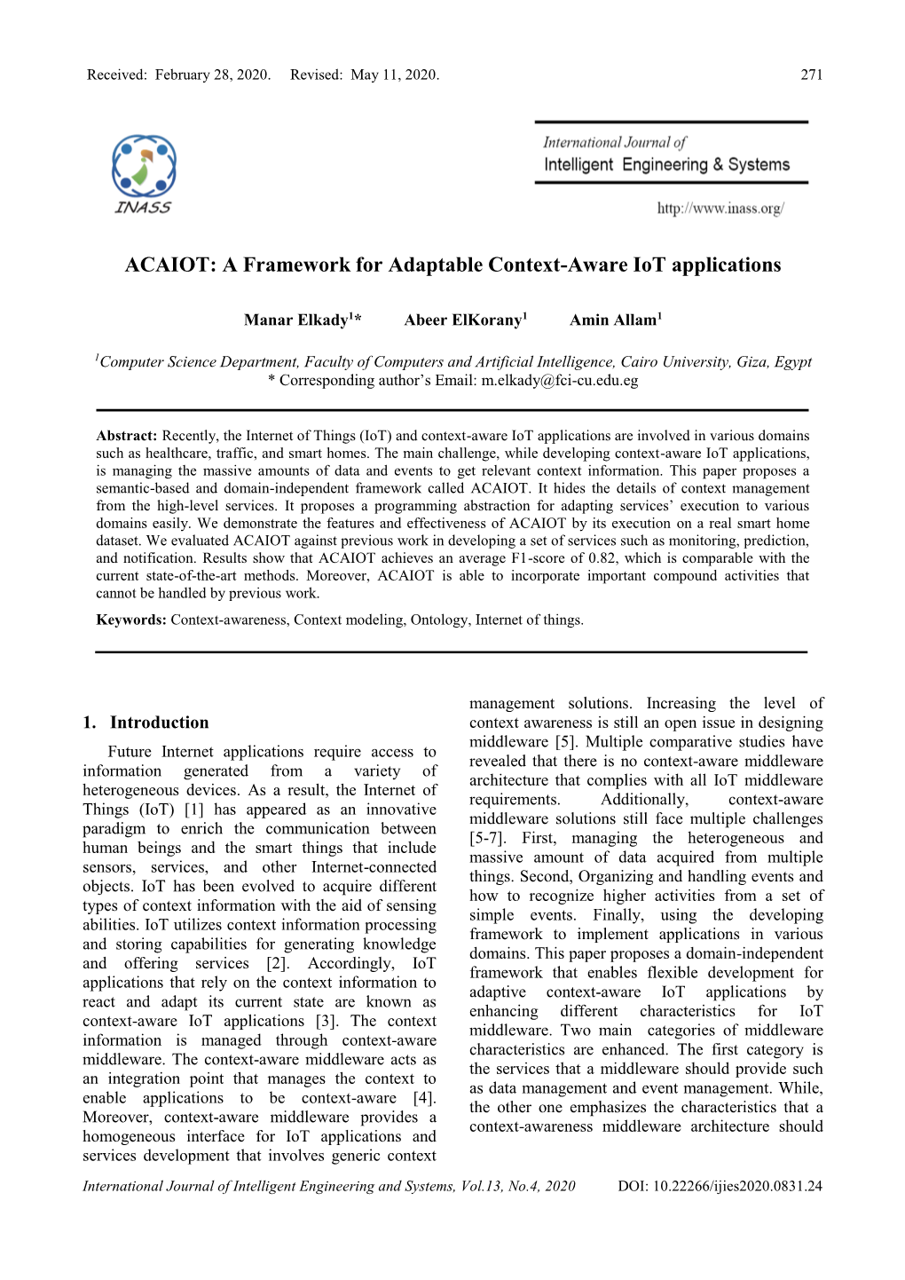 ACAIOT: a Framework for Adaptable Context-Aware Iot Applications