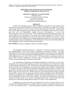 BARCODING the ASTERACEAE of TENNESSEE, TRIBES GNAPHALIEAE and INULEAE ABSTRACT Results from Barcoding Studies of Tribes Gnaphal