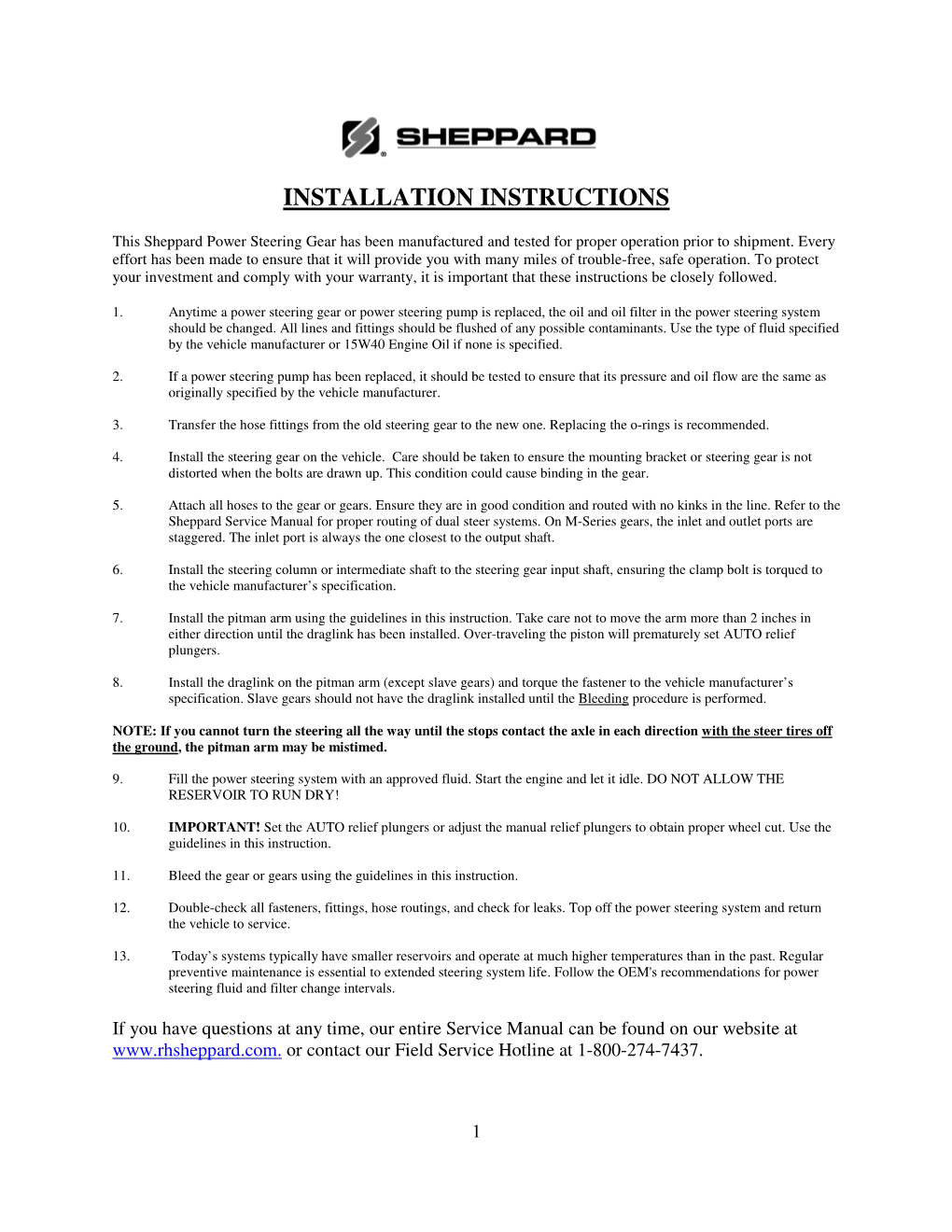 Instructions for Installing Steering Gears