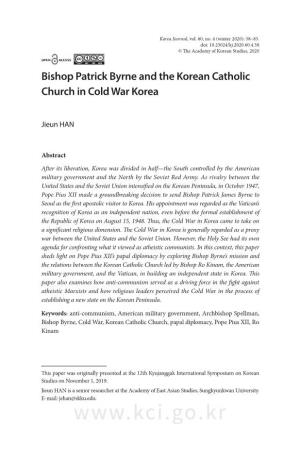 Bishop Patrick Byrne and the Korean Catholic Church in Cold War Korea