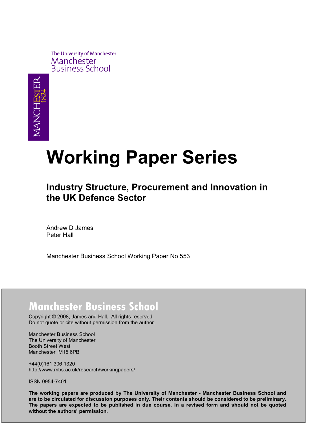 Industry Structure, Procurement and Innovation in the UK Defence Sector