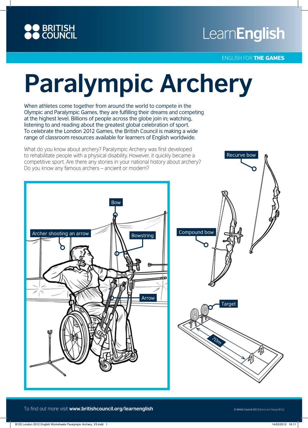 B122 London 2012 English Worksheets Paralympic Archery V3.Indd 1 14/02/2012 16:11