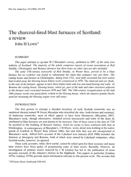 The Charcoal-Fired Blast Furnaces of Scotland: Reviea W John H Lewis*