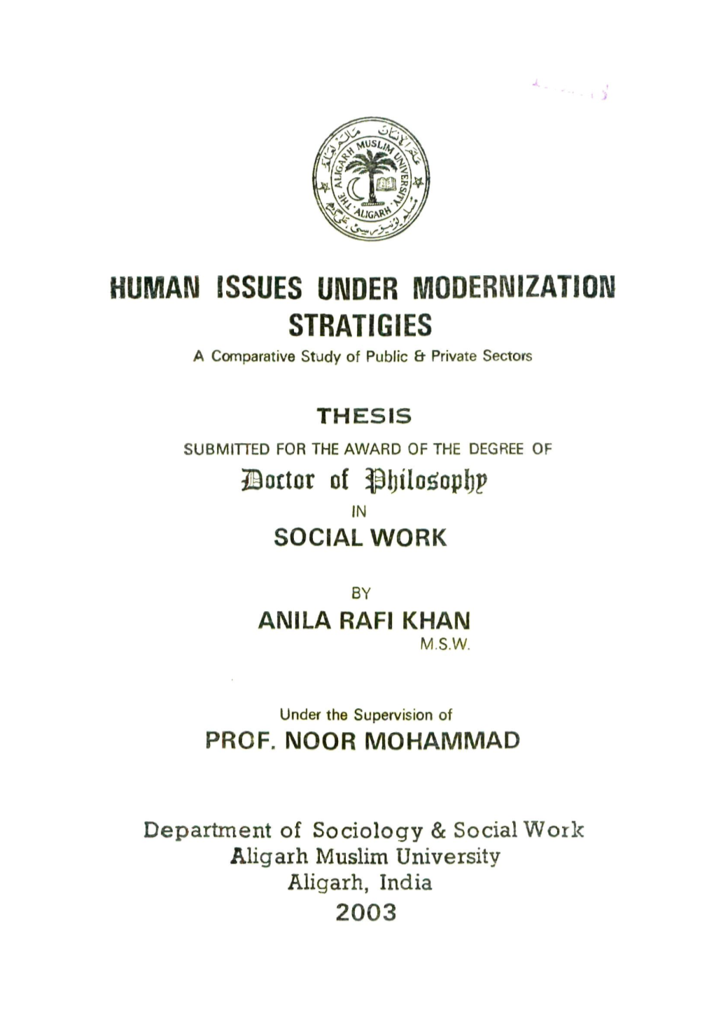 HUMAN ISSUES UNDER MODERNIZATION STRATIGIES a Comparative Study of Public & Private Sectors