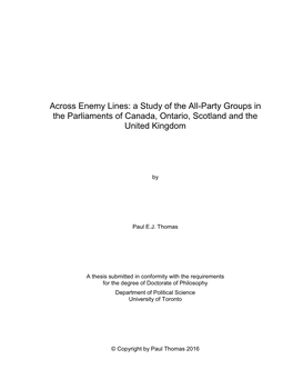 Across Enemy Lines: a Study of the All-Party Groups in the Parliaments of Canada, Ontario, Scotland and the United Kingdom