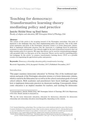 Teaching for Democracy: Transformative Learning Theory