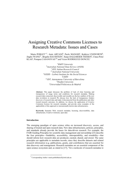 Assigning Creative Commons Licenses to Research Metadata: Issues and Cases