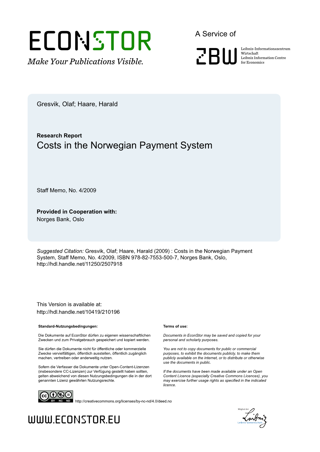 Costs in the Norwegian Payment System