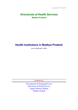 Directorate of Health Services Health Institutions in Madhya Pradesh