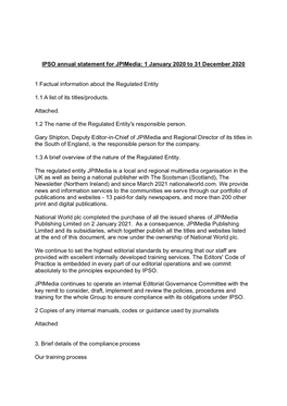 IPSO Annual Statement for Jpimedia: 1 January 2020 to 31 December 2020