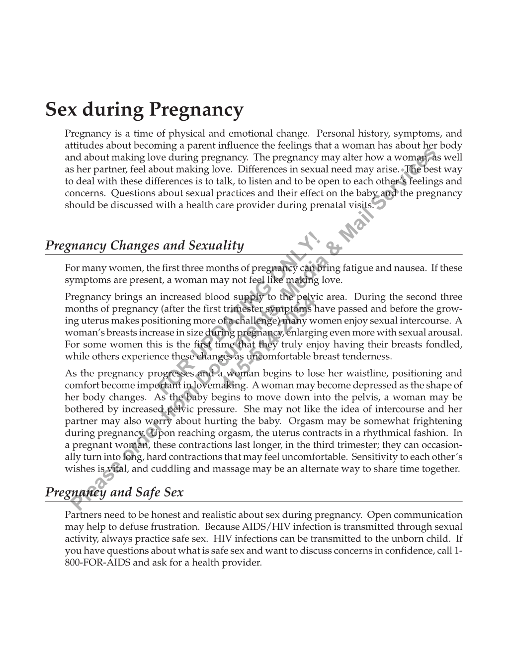 Sex During Pregnancy for UPDATING ONLY! Please Order