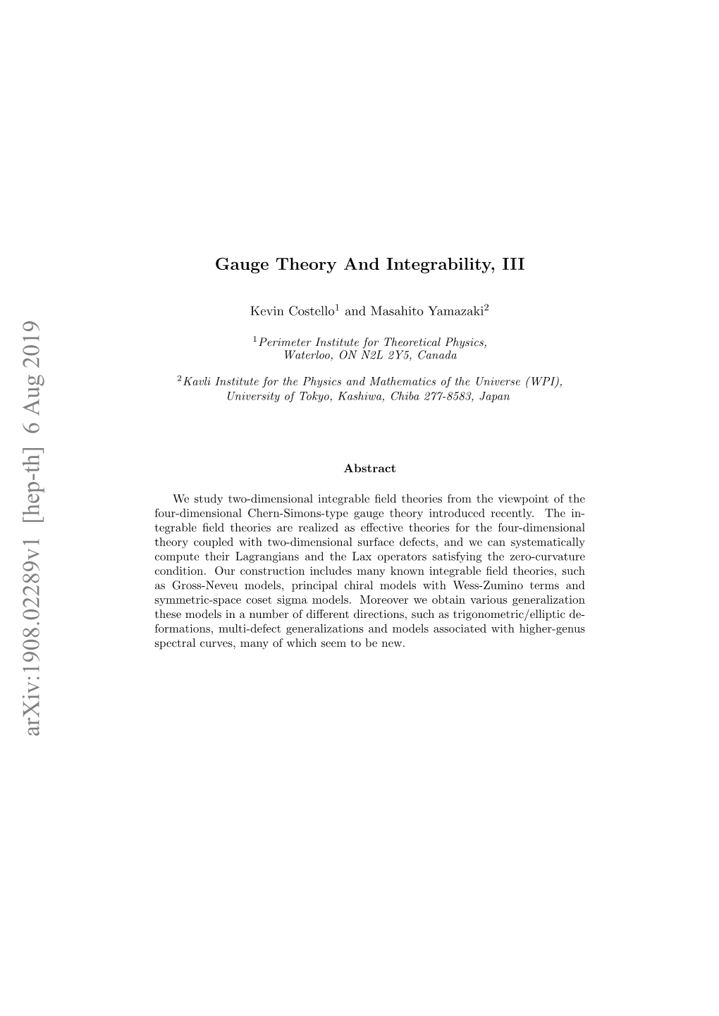 Gauge Theory and Integrability, III