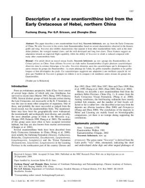 Description of a New Enantiornithine Bird from the Early Cretaceous of Hebei, Northern China