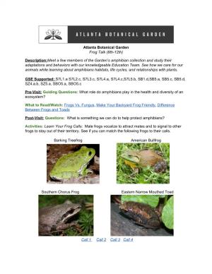 Frog Talk Pre/Post Visit Materials