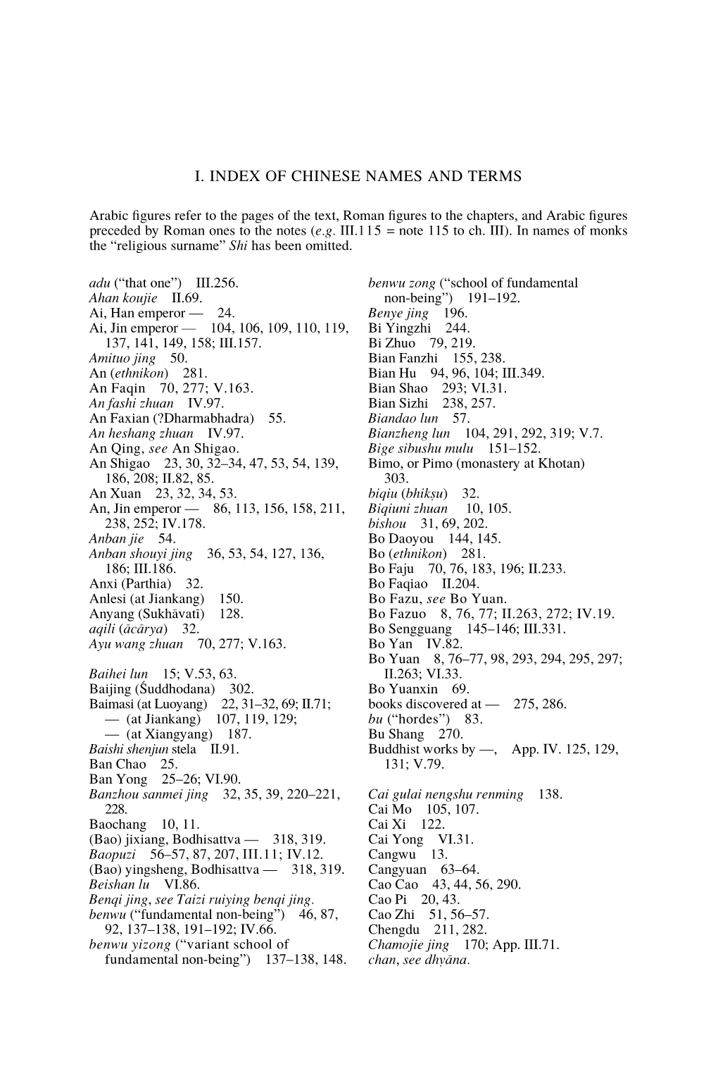 I. Index of Chinese Names and Terms