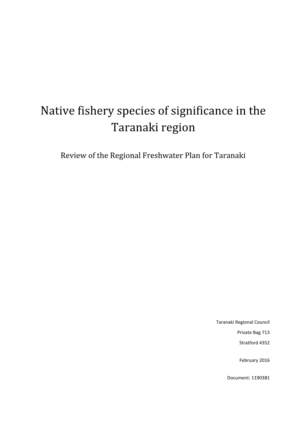 Native Fishery Species of Significance in the Taranaki Region