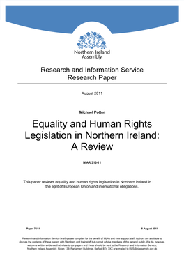 Equality and Human Rights Legislation in Northern Ireland: a Review