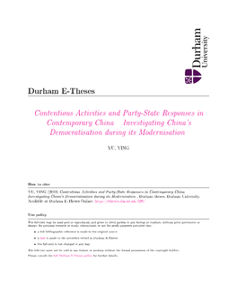 Contentious Activities and Party-State Responses in Contemporary China  Investigating China's Democratisation During Its Modernisation