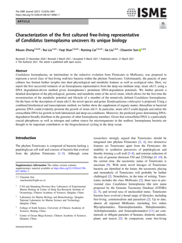 Characterization of the First Cultured Free-Living Representative Of