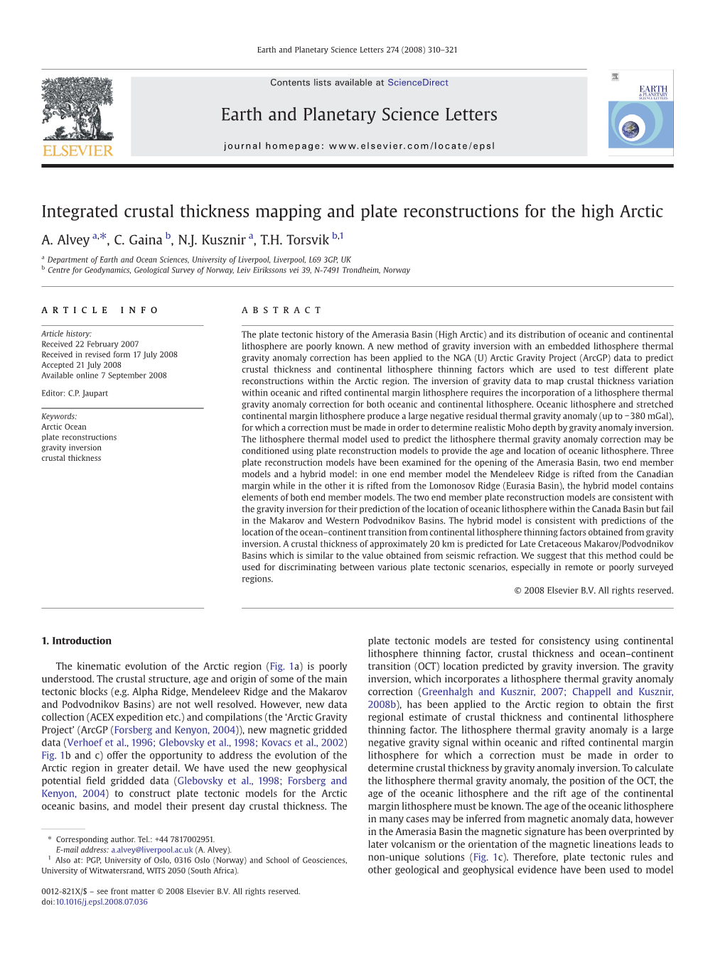 Earth and Planetary Science Letters 274 (2008) 310–321