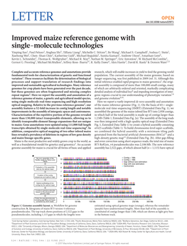 Improved Maize Reference Genome with Single-Molecule Technologies Yinping Jiao1, Paul Peluso2, Jinghua Shi3, Tiffany Liang3, Michelle C