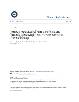 Joanna Brooks, Rachel Hunt Steenblick, and Hannah Wheelwright, Eds., Mormon Feminism: Essential Writings Reviewed by Anthea Butler, Martha Bradley-Evans, Taylor C